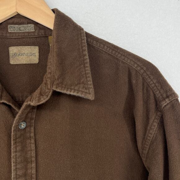 ST JOHNS BAY Shirt Mens LT Tall Chamois Flannel Button Up Cotton Brown VTG - Picture 7 of 16